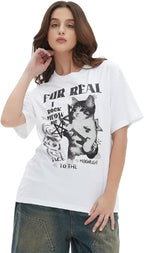 Y2k Graphic Unisex Tees Rock Guitar Cat T-Shirt Short Sleeve Oversized Tee Vintage Retro Grunge Streetwear Shirts