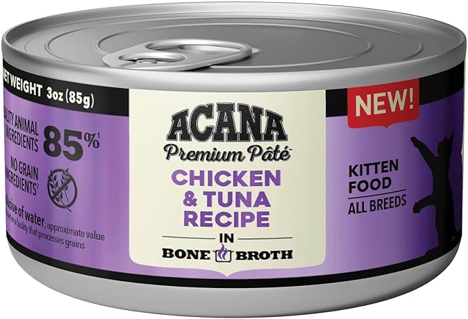ACANA Premium Pate Kitten Wet Cat Food in Bone Broth Chicken + Tuna Recipe 3oz Cans (24 Count)