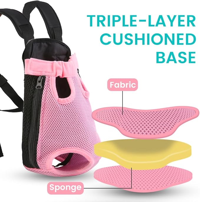 Dog Backpack Carrier, Thick Straps & Cushion, Pet Sling Front Backpacks for Small Medium Dogs 7-11 Lbs, Legs Out, Adjustable Wearable Puppy Chest Travel Bag, Easy-Fit for Hiking/Walking/Camping