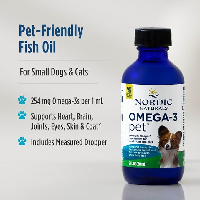 Nordic Naturals Omega-3 Pet, Unflavored - 2 oz - 294 mg Omega-3 Per One mL - Fish Oil for Small Dogs & Cats with EPA & DHA - Promotes Heart, Skin, Coat, & Immune Health