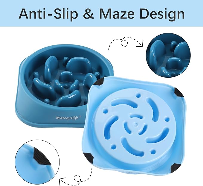 MateeyLife Slow Feeder Dog Bowls 2PCS, Anti-Choking Puzzle Dog Food Bowls, Anti-Slip Interactive Feeding Slow Down Eating, Bloat Stop Maze Dishes for All Breeds Pets