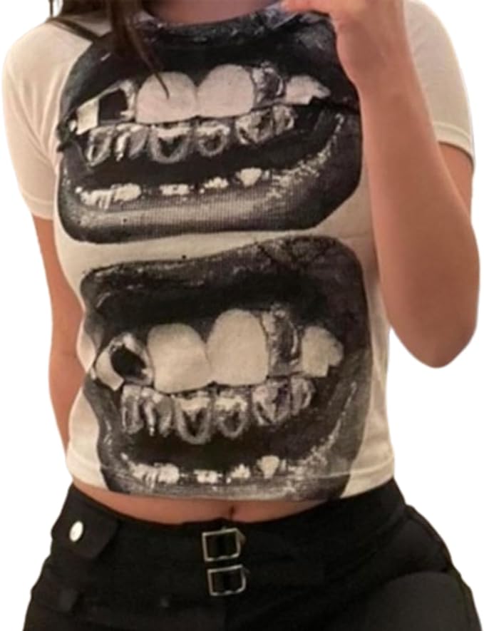 Baby Tees Y2k Shirt 2000s Fashion Cute Shirts 90s Outfit Woman Graphic Tees Y2k Vintage Clothes