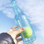 Wine Bottle Dog Toy, Fun Interactive Cute Squeaky Dog Toys with Tennis Ball Inside, Ideal for Large/Medium/Small Dogs to Fetch Games and Bonding Time, Not for Heavy Chewers, Large-Blue