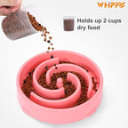 Whippy Slow Feeder Maze Bowl - Anti-Slip, No Choking, Interactive, Bloat Stop - Medium, Pink