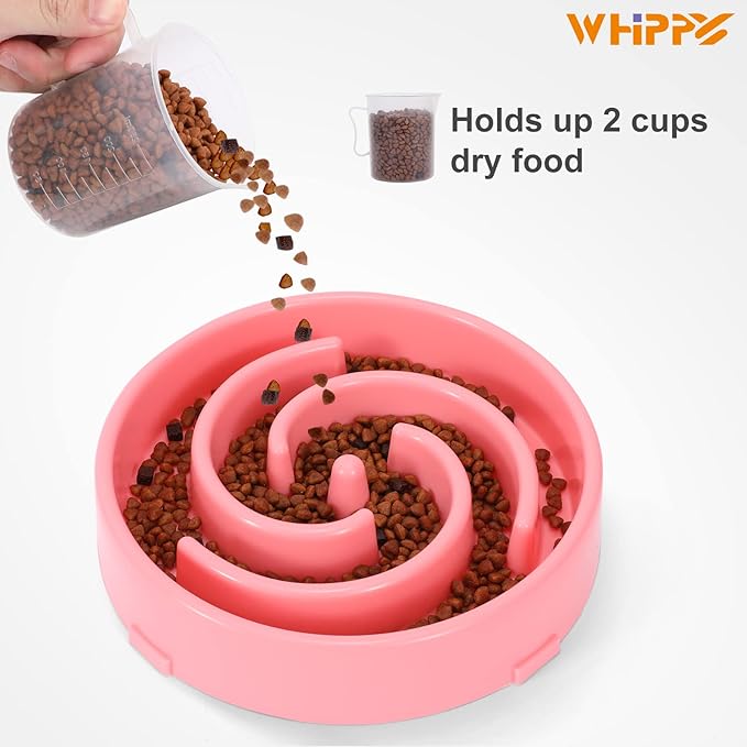 Whippy Slow Feeder Maze Bowl - Anti-Slip, No Choking, Interactive, Bloat Stop - Medium, Pink