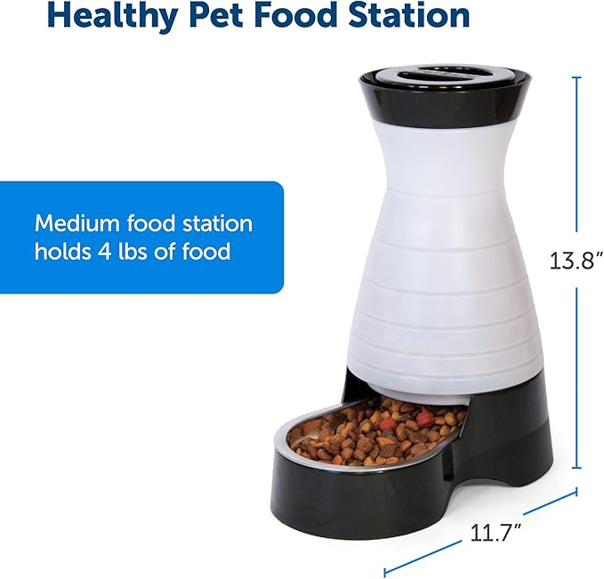 PetSafe Healthy Pet Food Station - Medium, 4 lb Kibble Capacity - Gravity Pet Feeder Dry Food Dispenser, Automatic Cat Feeder, Small to Medium Dog Feeder - Removable Stainless Steel Bowl Included