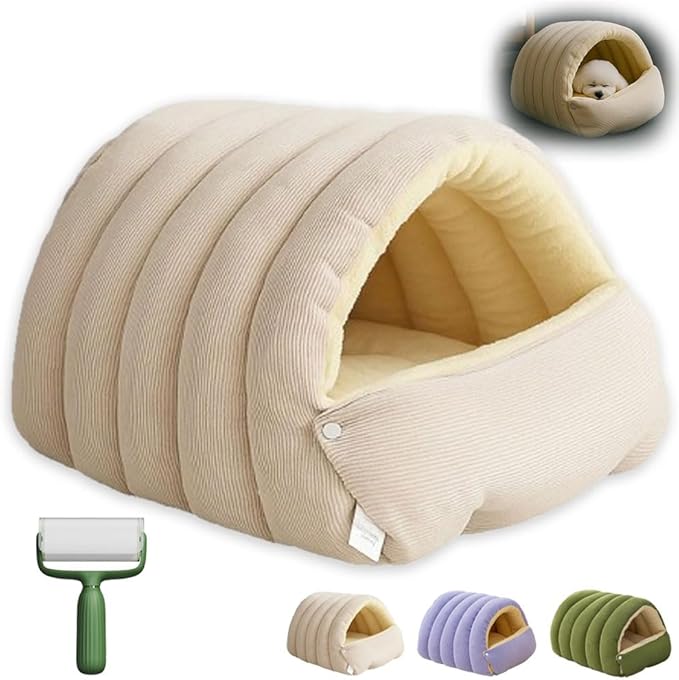 2026 Cozy Cat Cave Removable and Washable Winter Closed-Off Cat Bed Upgraded Cat Winter Bed with Soft Plush Cushion Warm Enclosed Sleeping House for Indoor Cats and Small Dogs (Beige, Small)