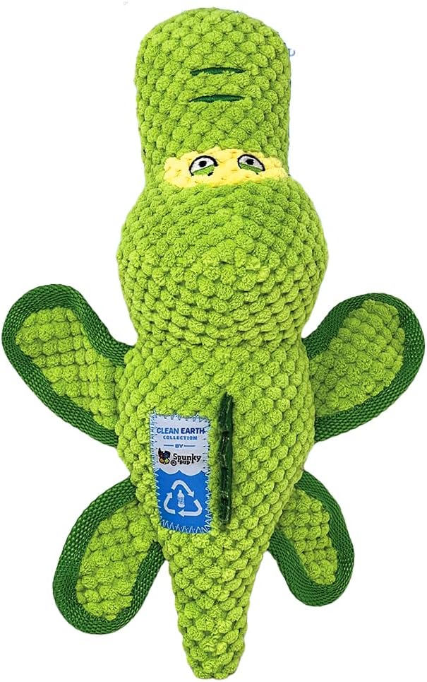 Spunky pup Clean Earth Plush Dog Toy with Squeaker - Recycled, Eco-Friendly, Floats for Beach, Lake, Pool - Gator