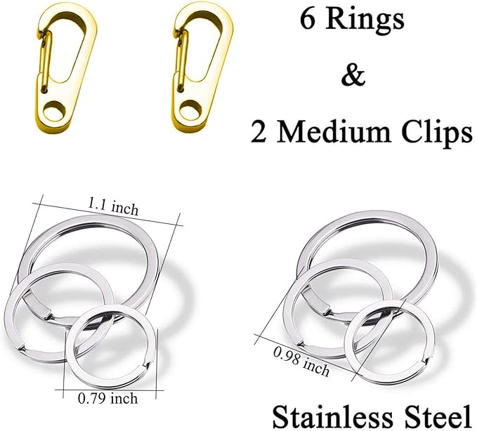 IVIA Dog Tag Clips / 2 Pack/Multiple Size 304 Stainless Steel Quick Clip with Rings/Easy Change Dog Cat ID Tag Holder for Small pet Collars and Harnesses.(2 Medium Gold)