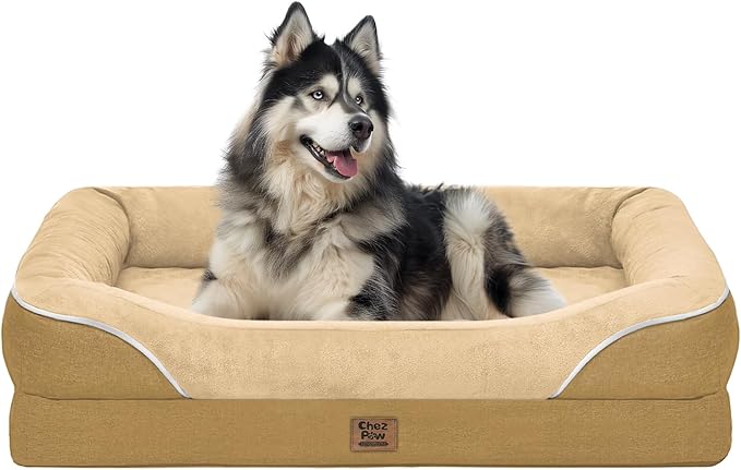 Washable Orthopedic Large Dog Bed -XL Large Dog Bed with Removable & Waterproof Cover Pet Beds with Foam Support for Big Size Dogs with Bolster
