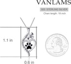 VANLAMS Womens 925 Sterling Silver Bone Love Heart Dog Paw Print Pendant Necklace I Love You Forever and Ever, Gifts for Dog Owner