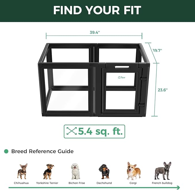 FXW AuraSpace Acrylic Indoor Dog Playpen for Puppies and Small Dogs, 24 Inch, 6 Panels, Black