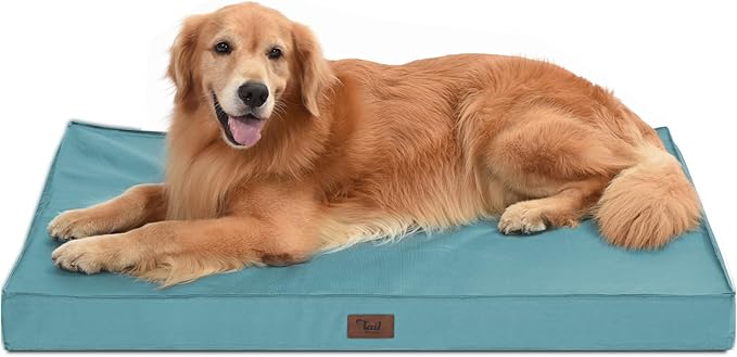 Outdoor Extra Large Dog Bed for Big Dogs, Waterproof Dog Bed for Large Dogs, Egg Crate Foam XL Pet Bed with Removable Washable Oxford Cooling Cover, Light Blue