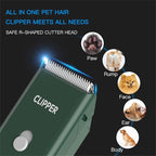 2-in-1 Professional Dog Grooming Kit - Low Noise, Waterproof, USB Rechargeable, and Safe Ceramic Blade - Gift for Dogs and Cats (Green)