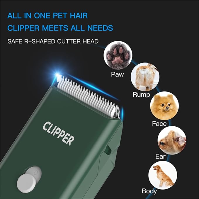 2-in-1 Professional Dog Grooming Kit - Low Noise, Waterproof, USB Rechargeable, and Safe Ceramic Blade - Gift for Dogs and Cats (Green)