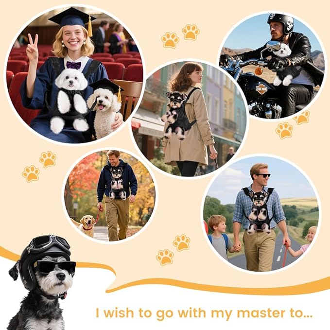 Inspack Dog Backpack Carrier, Adjustable Pet Cat Dog Front Carriers Back Pack, Dog Travel Bag, Dog Chest Carrier,Dog Carriers for Dmall Dogs, Cat Sling, Carrying Backpack, L, Black