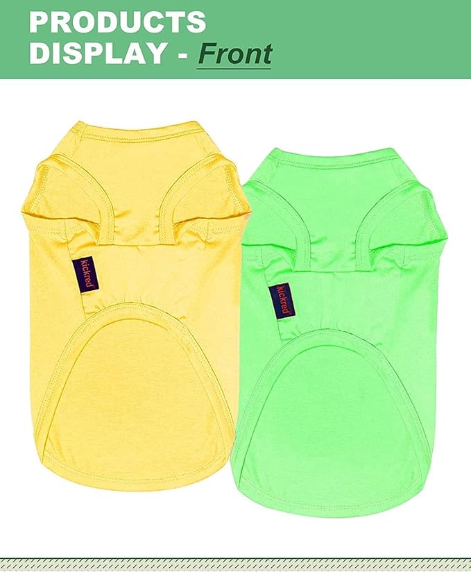 2 Pack Dog Shirts, Summer Pet Sleeveless Vest, Breathable Dog Clothes, Stretchy Tank Top T-Shirts for Large Medium Dogs, Grass Green+Lemon Yellow (L)