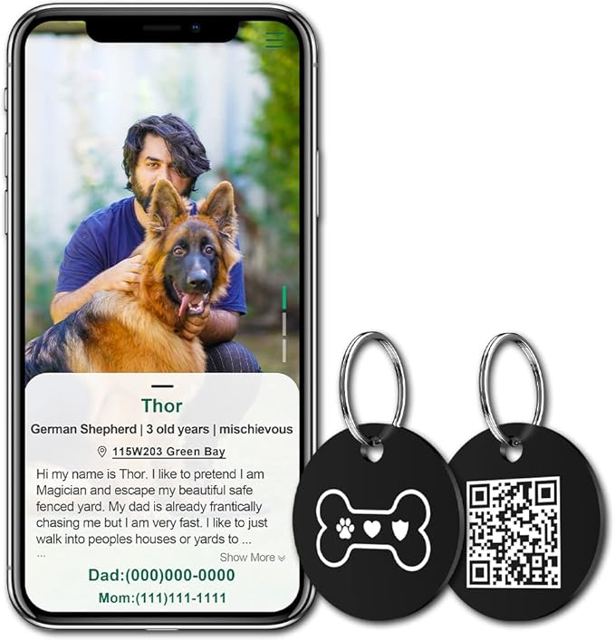 MYLUCKYTAG Stainless Steel QR Code Dog Tags - Scan QR for Instant Pet Location Alert Email
