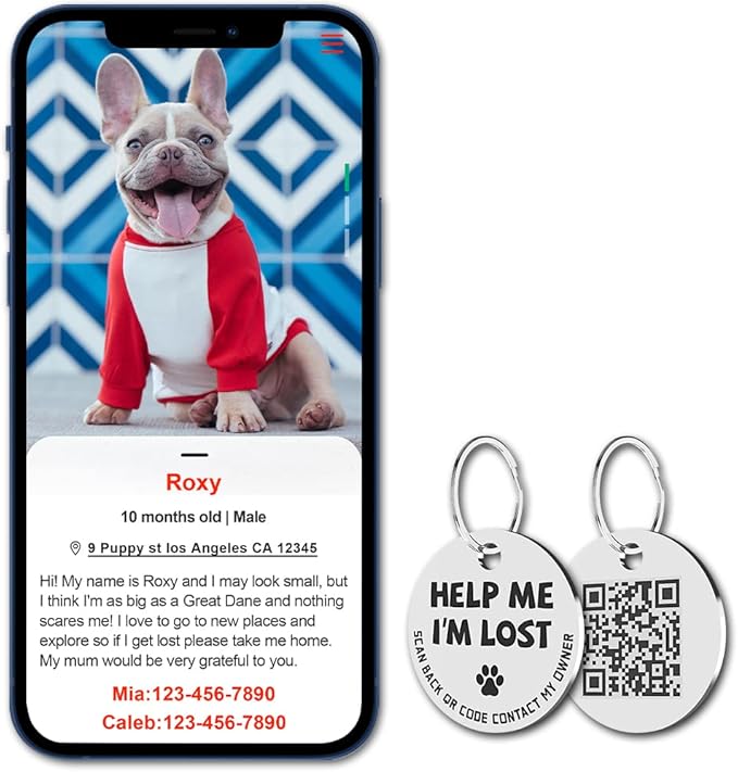 MYLUCKYTAG Stainless Steel QR Code Dog ID Tags Cat Tags - Pet Online Profile - Scan QR Receive Instant Pet Location Alert Email