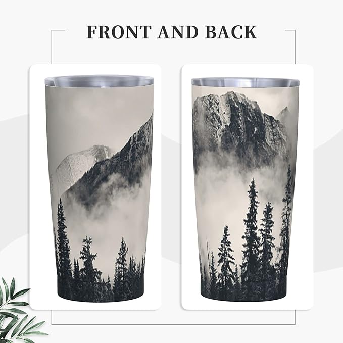 Dujiea 20oz Tumbler With Lid And Straw, Foggy Mountains And Trees Vacuum Insulated Iced Coffee Mug Reusable Travel Cup Stainless Steel Water Bottle