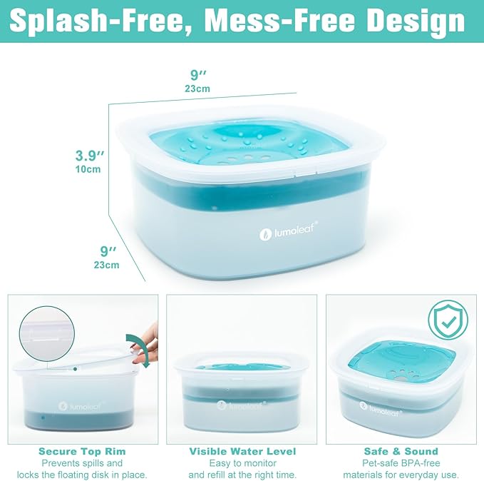 LumoLeaf No Spill Dog Water Bowl, 70oz Slow Feeder for Messy Drinkers, Keeps Long-Haired Dogs’ Mouth Fur Dry, Drip-Free Splash-Proof Design