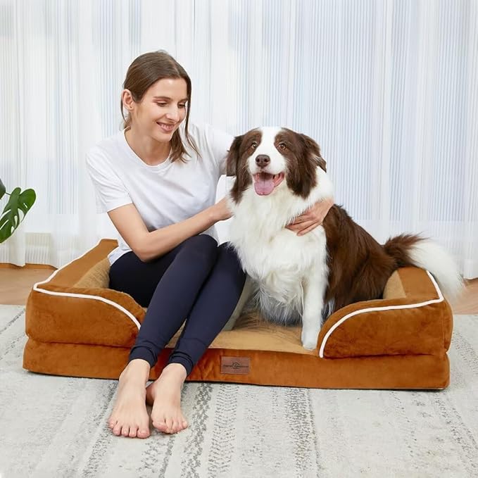 Comfort Expression XL Orthopedic Dog Beds, Waterproof Extra Large Dog Beds with Bolster, Washable Pet Sofa Couch with Removable Cover & Non-Slip Bottom(X-Large,Caramel)
