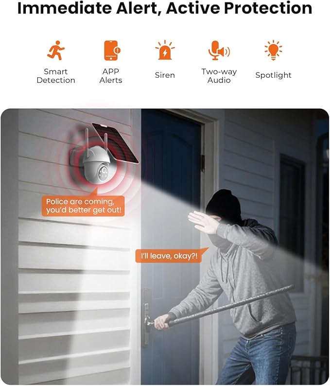 4G LTE Cellular Security Camera Wireless Outdoor with 7-Day Unlimited Data SIM Card, Solar Camera, No WiFi Security Camera, Color Night Vision, 360° Live View, PIR Motion Sensor, 2-Way Audio