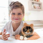 JOICEE Cute Cat Costume Warm Bear Hat Adjustable Soft Small Pet Headwear for Puppy Dog (Brown)