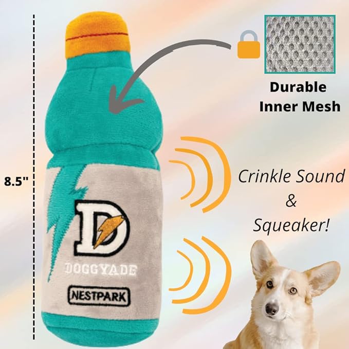 Nestpark Fitness Funny Dog Toys - Doggyade and Doggy Dumbbell Workout Parody Cute Dog Toys - 2 Pack (Workout Pack)