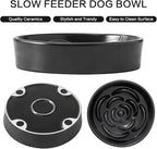 8.25'' Ceramic Slow Feeder Dog Bowls - Petal Shape Modern Dog Food Dish for Medium and Large Breeds, Puzzle Maze Bowl to Slow Down Eating, Anti-Gulping, Dishwasher & Microwave Safe, Black