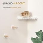 Cat Wall Shelves - 3 Steps Scratch Post & Hammock Bed, Corner Cat Furniture with Plush Covered Climbing Shelf for Indoor Cats (White)