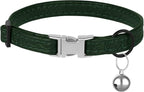 Leather Cat Collar with Buckle and Removable Bell - Non Breakaway Adjustable Soft Safety Small Pet Collars for Girl Boy Cats Kitten (Green)