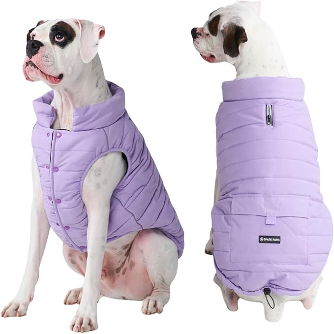 Spark Paws Dog Winter Jacket, Water-Resistant Coat, Warm Reflective Windproof Fleece-Interior, for Medium and Large Dogs - Lilac - 4XL