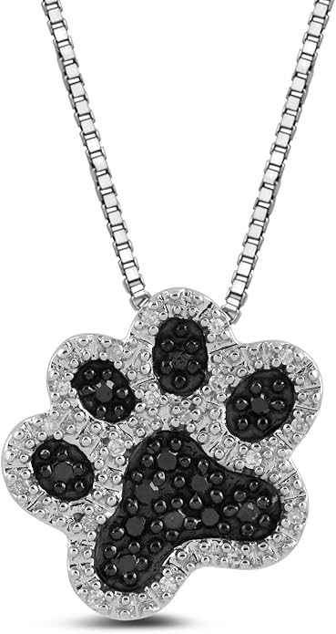 Amazon Essentials Sterling Silver Black and White Diamond Dog Paw Pendant Necklace (1/10 cttw), 18"