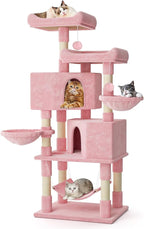 MoNiBloom 58 Inch Cat Tree Tower for Indoor Cats Large Adults, Pink Cat Tower with Scratching Post & Hammock, Pet Play House with Cat Condo, Soft Pink