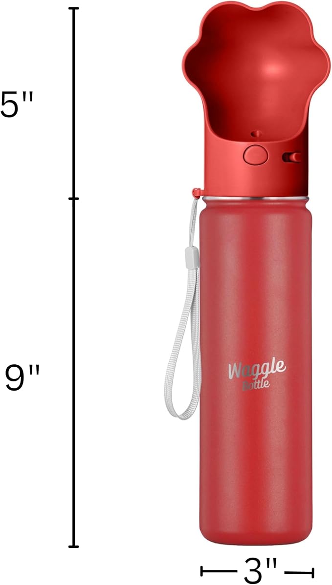 Stainless Steel Dog Travel Water Bottle, Vacuum Insulated Portable Dog Water Dispenser, Drink Cup and Snack Container On The Go, Outdoor Walking, Hiking, Travel (Red, 22oz)