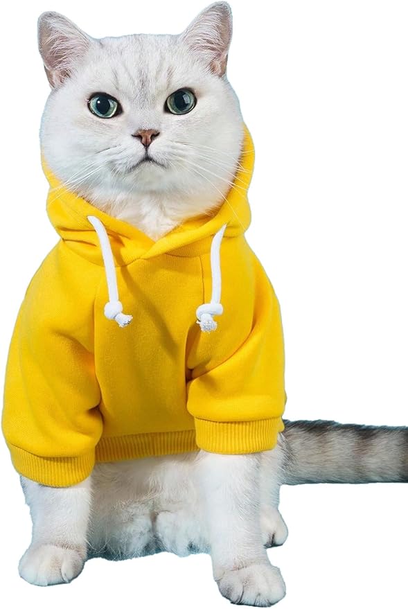 QWINEE Basic Dog Hoodie Sweatshirt Puppy Sweater Warm Cat Costumes Pet Clothes for Chihuahua Puppy Kitten Small Medium Dogs Yellow Large