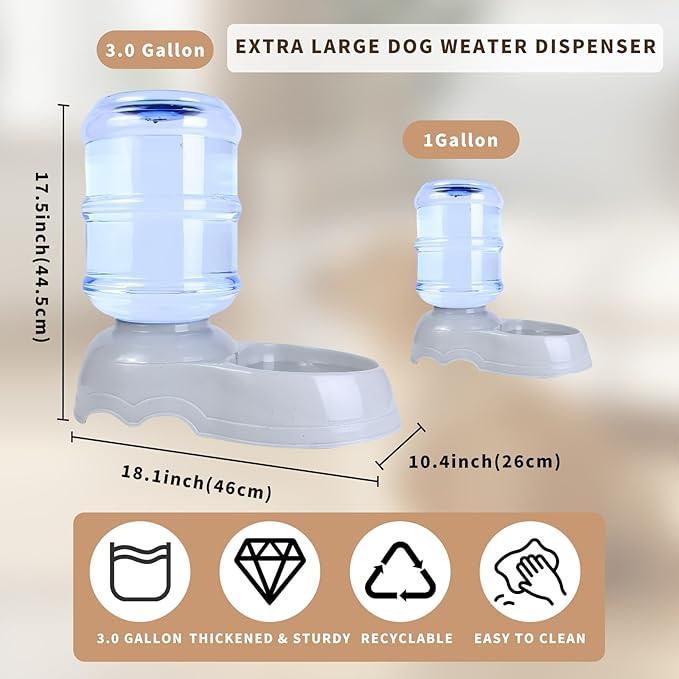 Large Dog Water Bowl Dispenser,3 Gallon/11L Gravity Automatic Pet Water Dispenser,Gravity Water Bowl for Dogs Cats,Large Dog Water Fountain