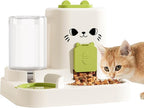 1.6L Auto Gravity Pet Feeder and 0.6L Water Dispenser Set, Automatic Cat Food and Water Dispenser, Gravity Pet Feeder for Small Medium Dog Puppy Cat Kitten (Green)