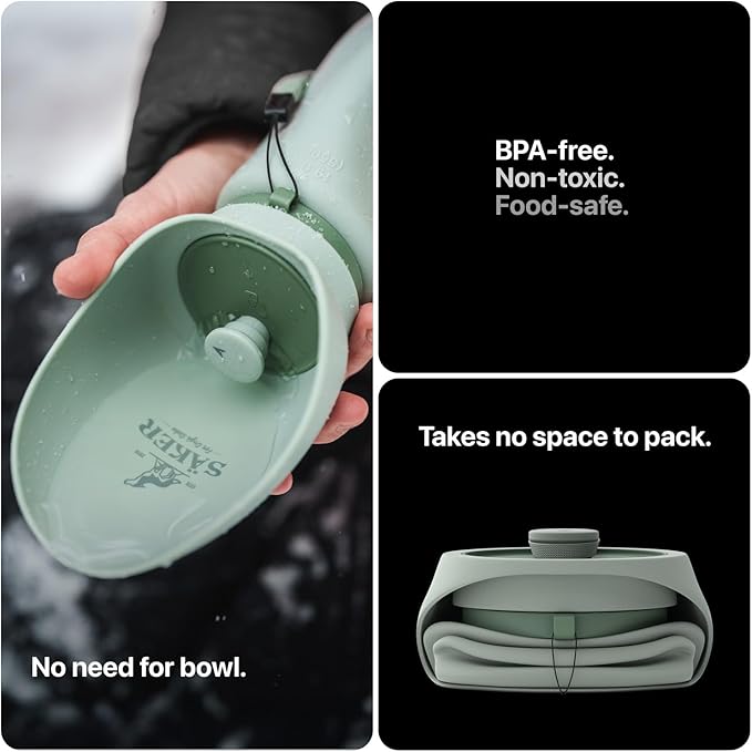 SÄKER Portable Dog Water Bottle, Collapsible Water Bottle for Dogs Perfect for Walking, Hiking and Outdoors | Works as a Portable Water Bowl | Designed in Montreal - 550ml