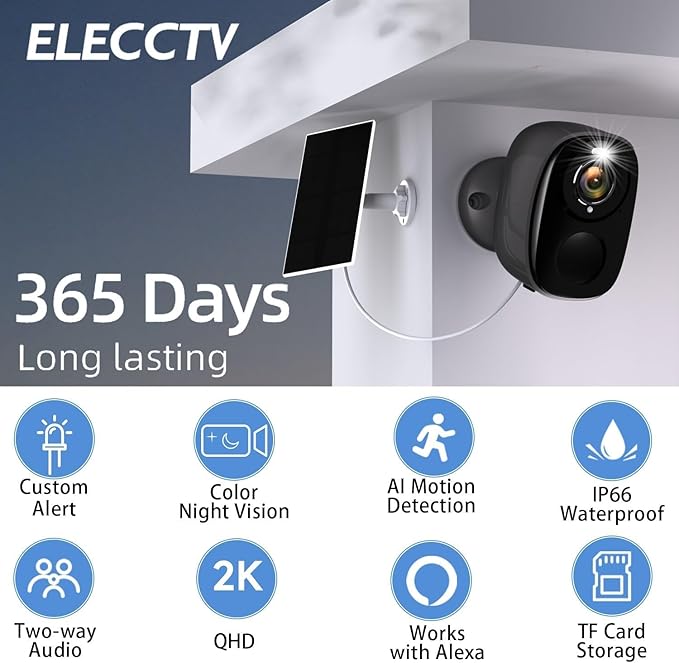 Solar Security Cameras Wireless Outdoor 4Pack, 5G&2.4G WiFi Cameras with Solar Panel,2K Camera for Home Security with AI Detection, Siren,Color Night Vision, 2-Way Talk, IP65, Works/Alexa, Cloud/SD