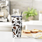 Cow Print Tumbler with Lid and Straw, 20 Oz Cup Stainless Steel Insulated Water Bottle Coffee Mug
