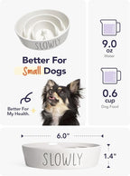 Ceramic Slow Feeder Dog Bowls Small Breed, 0.6 Cups Dog Food Dish for Fast Eaters, Puzzle Bowl for Small Dogs and Cats,White