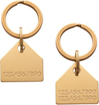 Solid Brass PET TAG - Modern, Minimal Pet IDs. Durable, Lifetime Tags with deep Cut Text. Includes Space for Two Phone Numbers. (House)