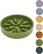 Ceramic Maze Dog Slow Feeder with Non-Slip Silicone Rim – Heavy-Duty Stoneware Bowl with Puzzle Pattern for Bloating & Obesity Prevention (Green-S)