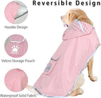 MAMORE Dog Raincoat Reversible,Waterproof Dog Rain Coat Hooded Slicker Poncho with Reflective Strip, Plaid Double Layer Rain Jacket for Small Medium Large Dogs (Pink, Medium)