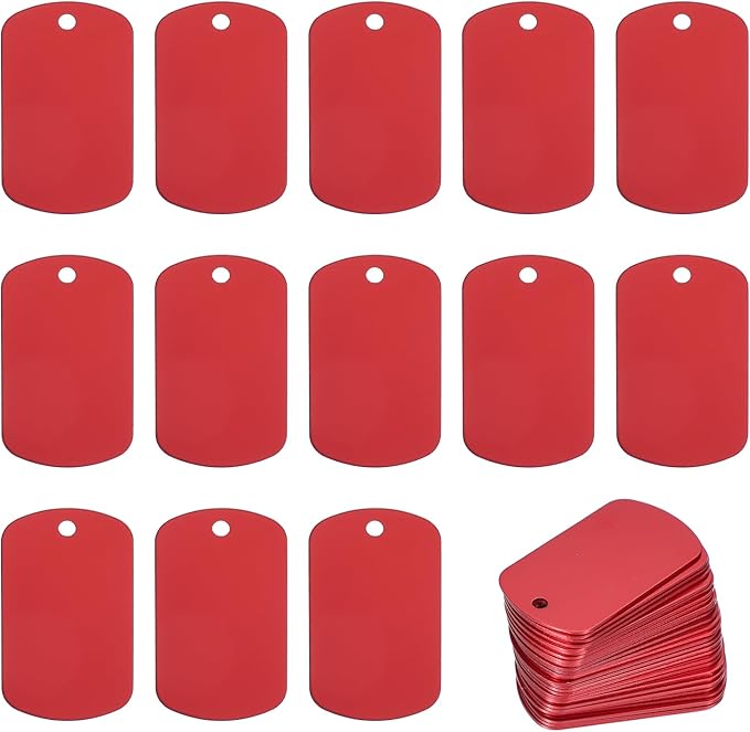 MECCANIXITY Blank Dog Tags Rectangle Blank Aluminum Blank Keychains Laser Engraving Blanks ID Name Tag Metal Personalized Pet Tags for DIY Crafts Red, 300 Pack