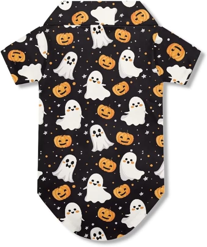 Dog Halloween Shirt Ghost Puppy Clothes Breathable Polyester Pet Doggy Shirts Puppy Outfit Apparel Coats for Pet Dog Cat Doggie Shirt Summer Cat Apparel for Yorkie Chihuahua
