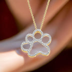 Jewelili Sterling Silver or Yellow Gold Plated Sterling Silver Dog Paw Pendant Necklace for Women | Treated Black or Natural White Round Diamonds | 18" Rolo Chain | Luxury Jewelry Gift for Her | Gift Box Included