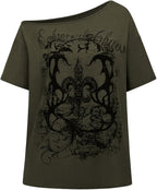 SOLY HUX Women's Off The Shoulder Tops Graphic Tees Y2k Vintage Gothic Oversized T Shirts Streetwear